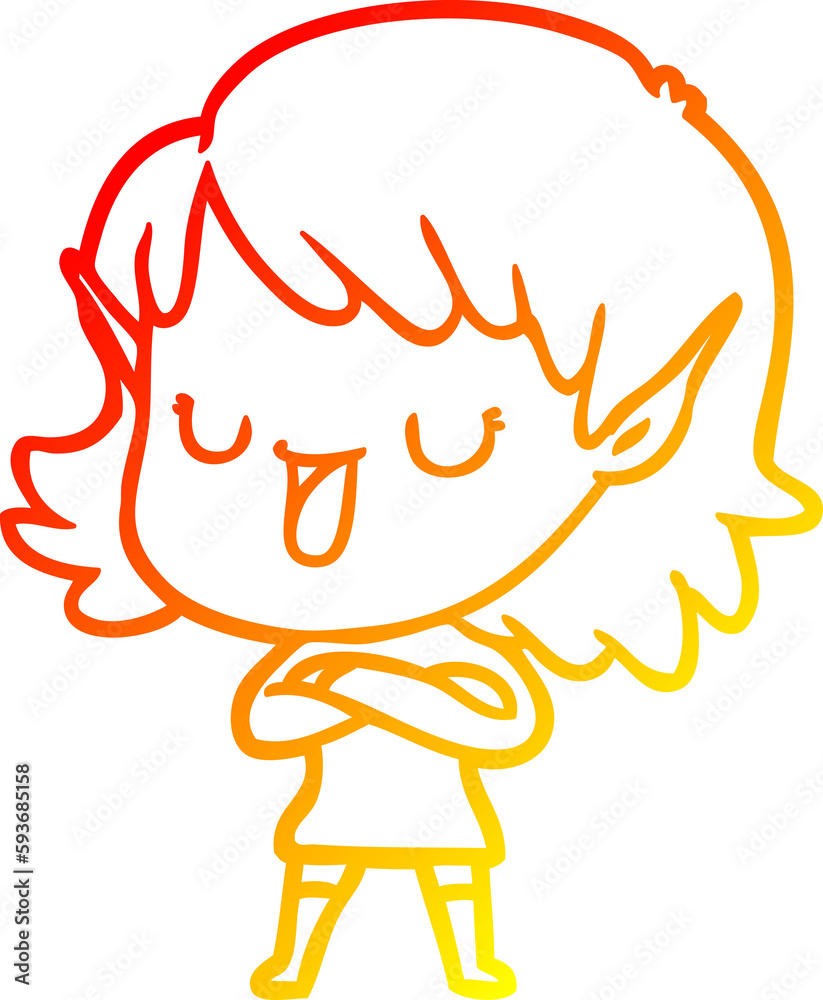 warm gradient line drawing cartoon elf girl warm gradient line drawing cartoon elf girl