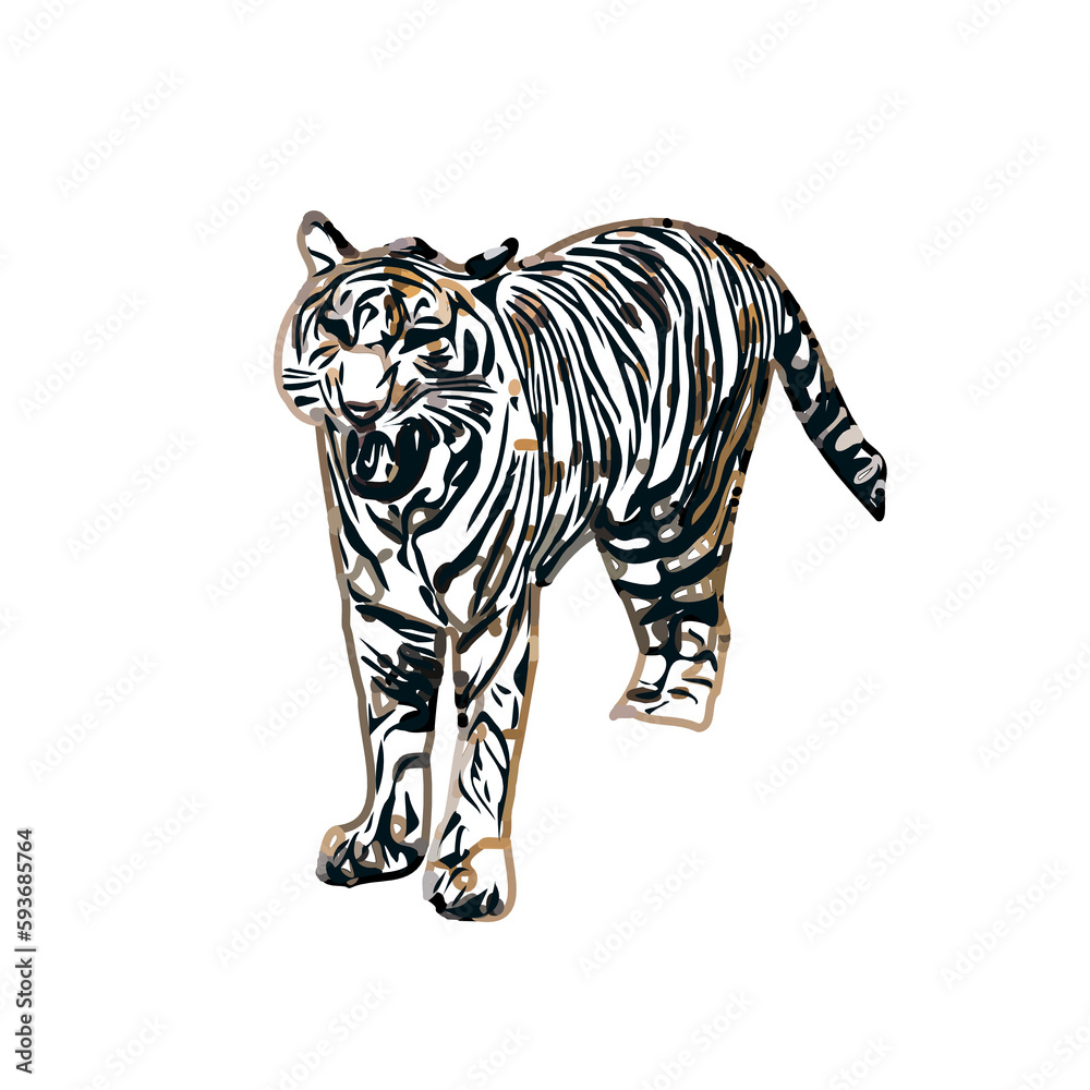 Naklejka premium tiger color sketch with transparent background