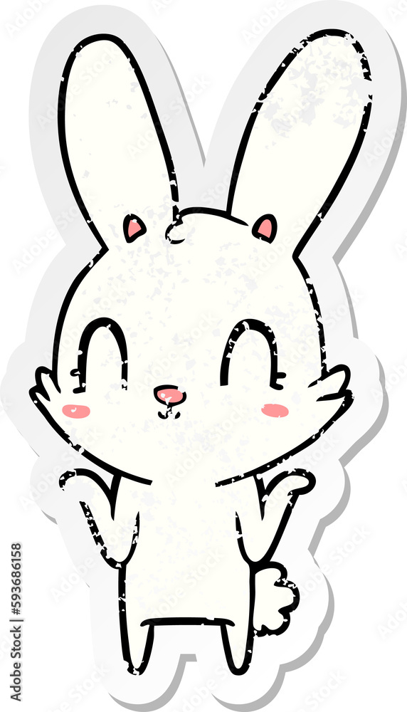 distressed sticker of a cute cartoon rabbit