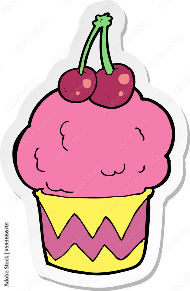 sticker of a cartoon cupcake