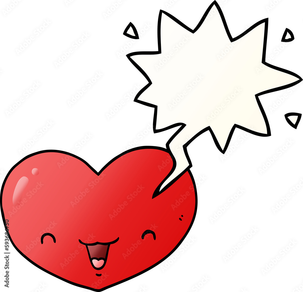 cartoon love heart character and speech bubble in smooth gradient style cartoon love heart character and speech bubble in smooth gradient style