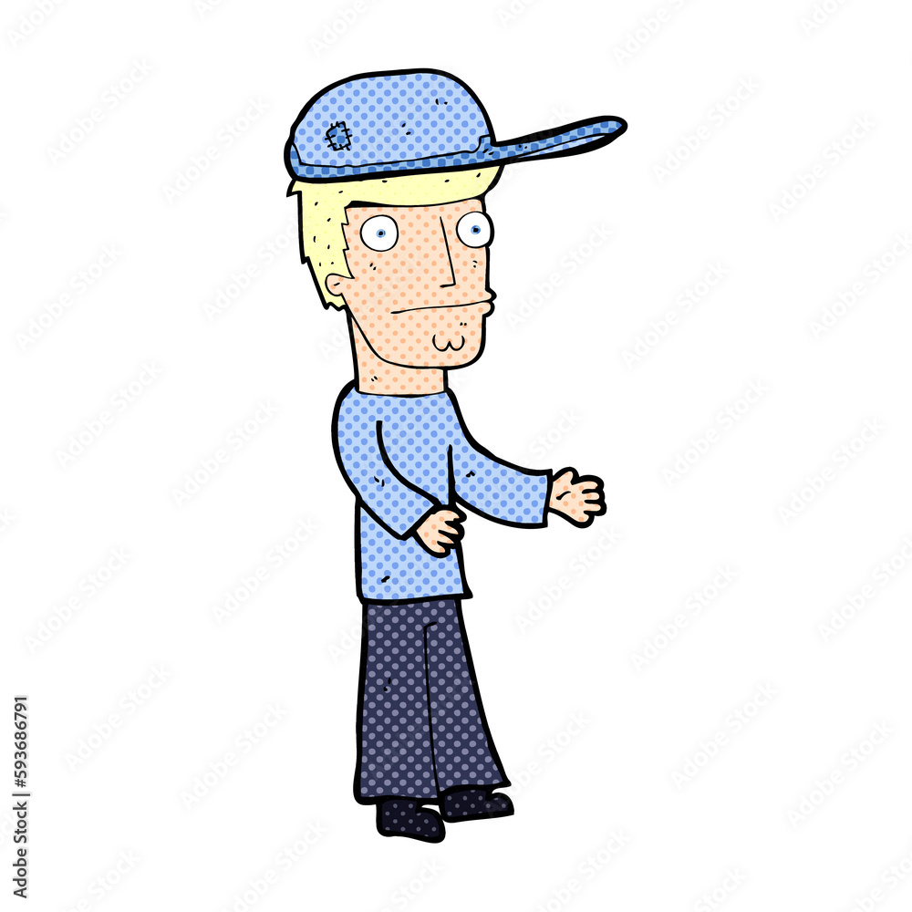 cartoon worried man wearing hat