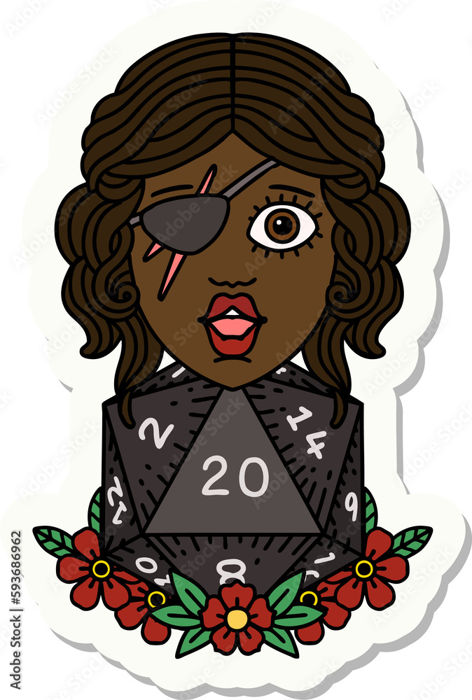 human rogue with natural twenty dice roll sticker human rogue with natural twenty dice roll sticker