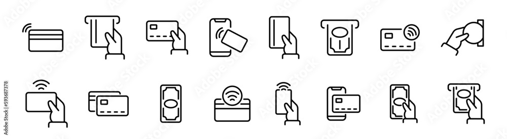 Contactless payment icons. NFC technology. Near field communication. NFC icons.  - obrazy, fototapety, plakaty 