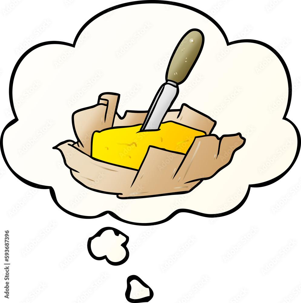cartoon butter and thought bubble in smooth gradient style cartoon butter and thought bubble in smooth gradient style