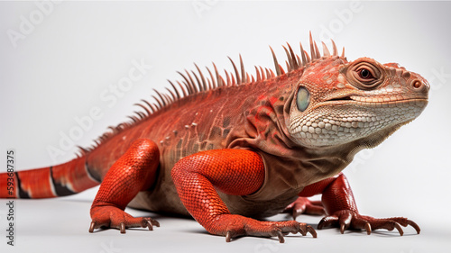 Detailed studio portrait of red iguana, isolated on white background, generative ai © neng kokom komala