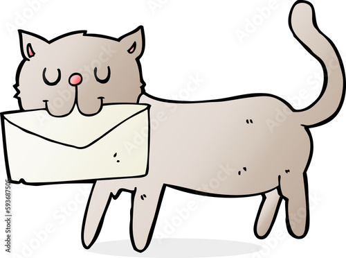 cartoon cat carrying letter