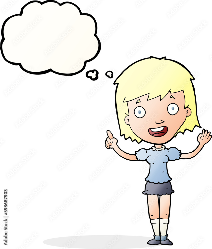 cartoon woman pointing with thought bubble cartoon woman pointing with thought bubble