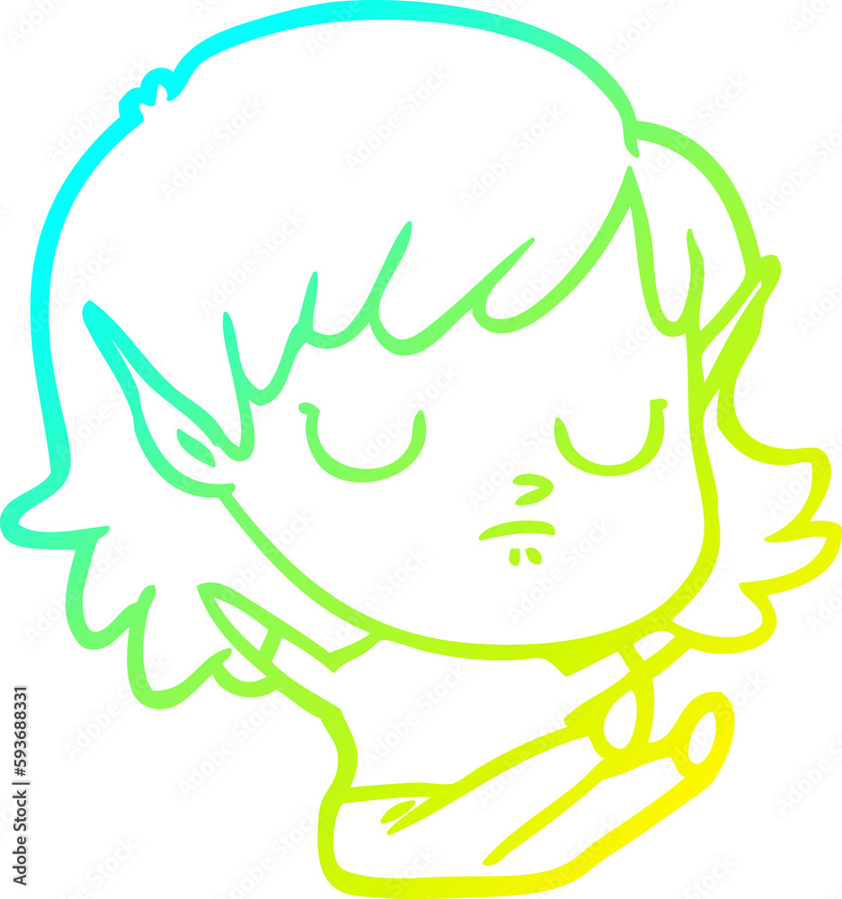 cold gradient line drawing cartoon elf girl cold gradient line drawing cartoon elf girl