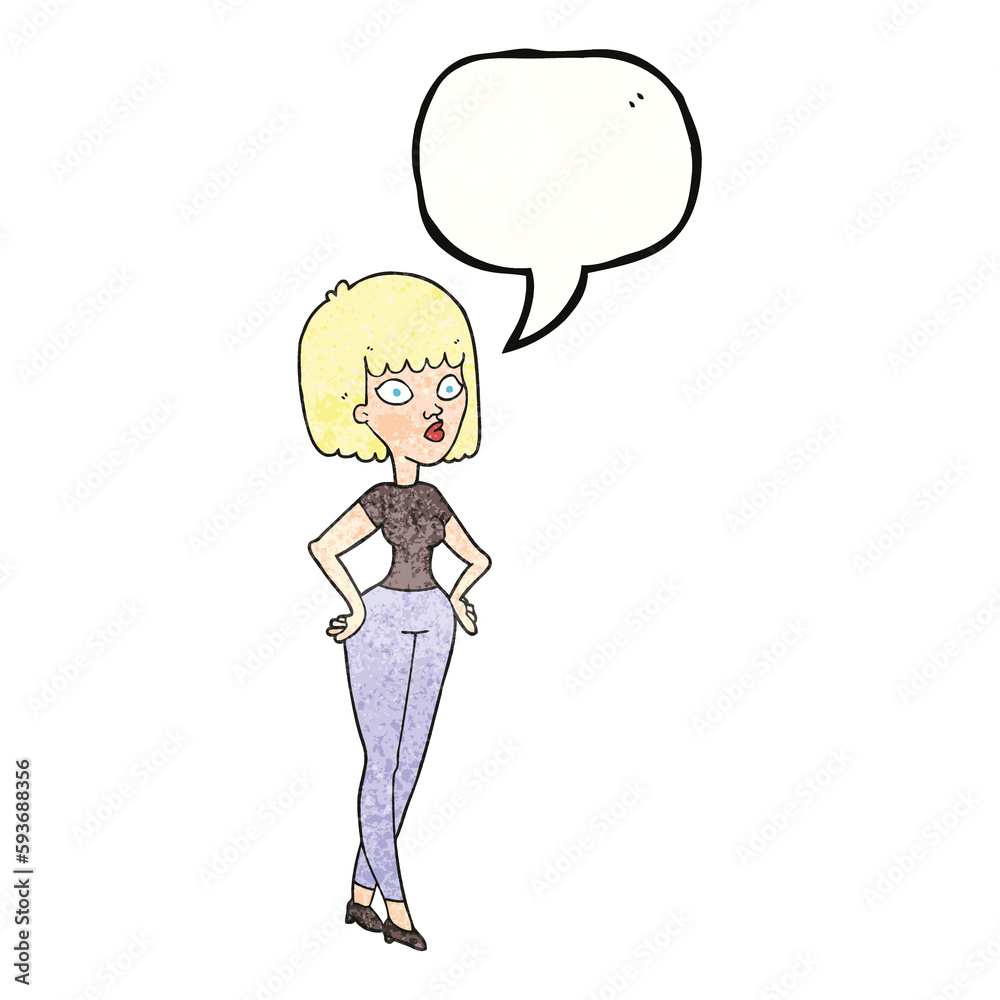 speech bubble textured cartoon woman with hands on hips speech bubble textured cartoon woman with hands on hips