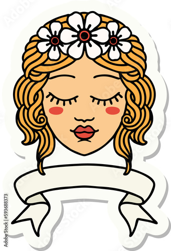 tattoo sticker with banner of female face with eyes closed