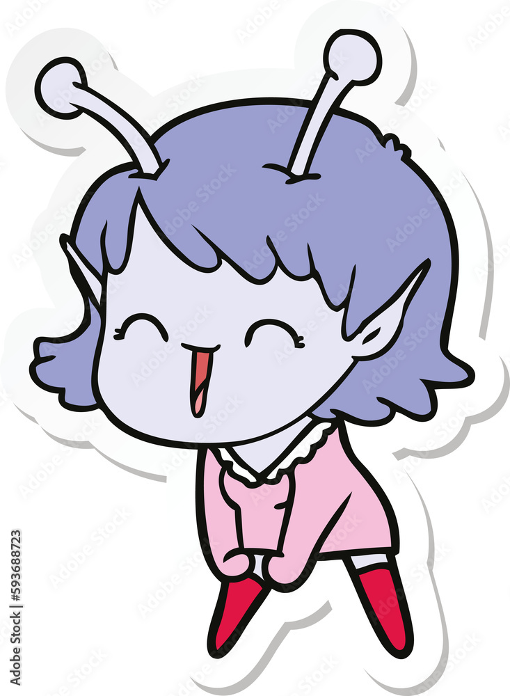 sticker of a cartoon alien girl laughing sticker of a cartoon alien girl laughing