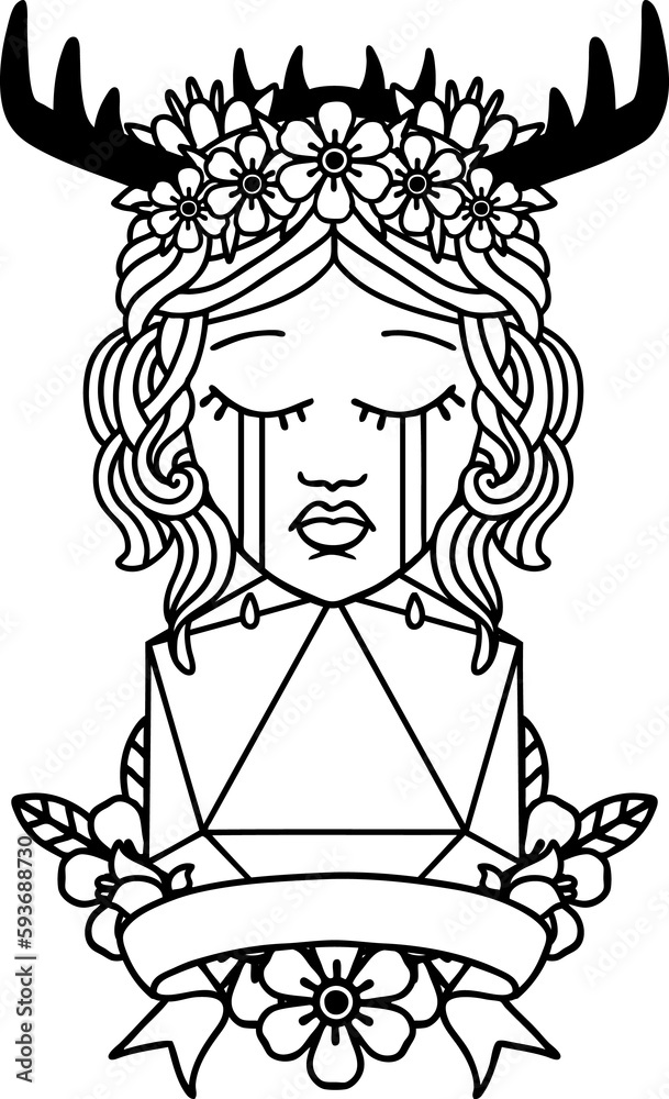 crying human druid with natural one roll illustration