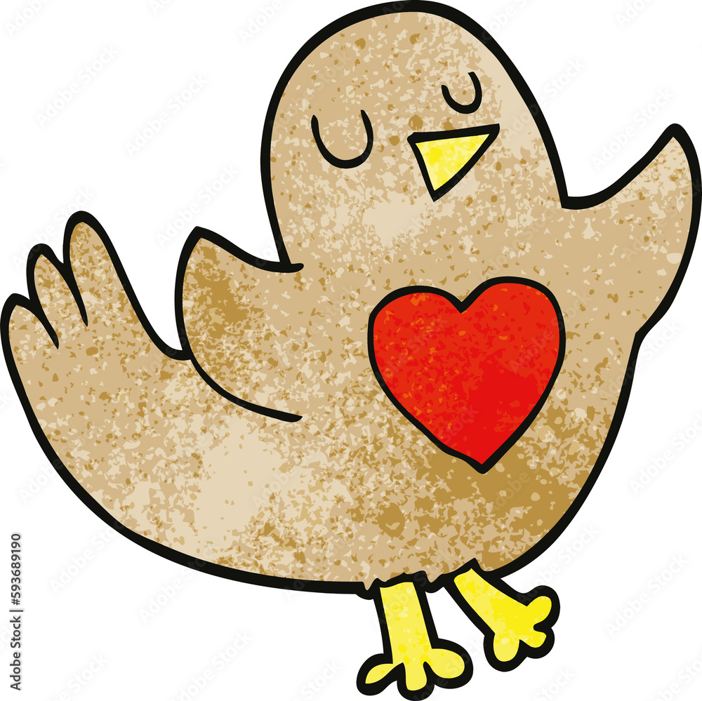 cartoon doodle bird with love heart cartoon doodle bird with love heart