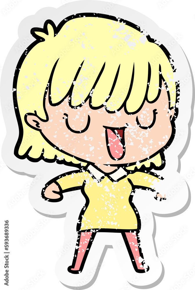 distressed sticker of a cartoon woman distressed sticker of a cartoon woman