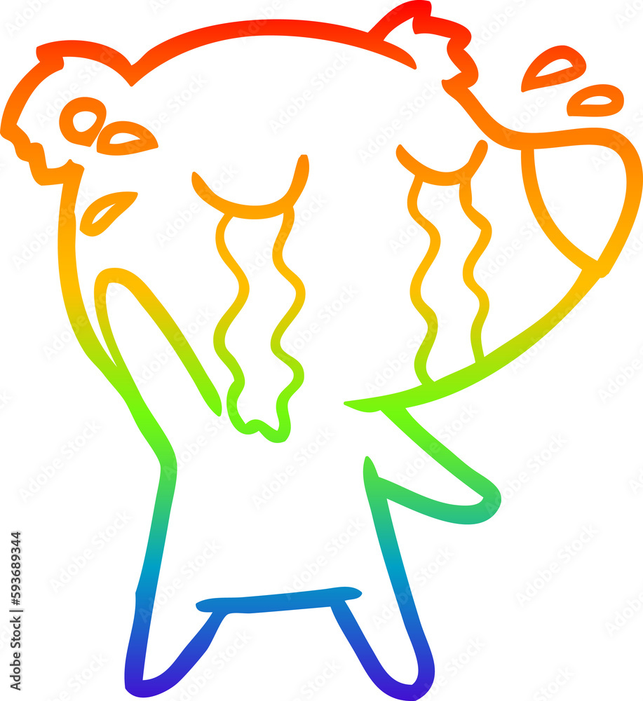 rainbow gradient line drawing cartoon crying bear rainbow gradient line drawing cartoon crying bear