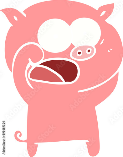 flat color style cartoon pig shouting