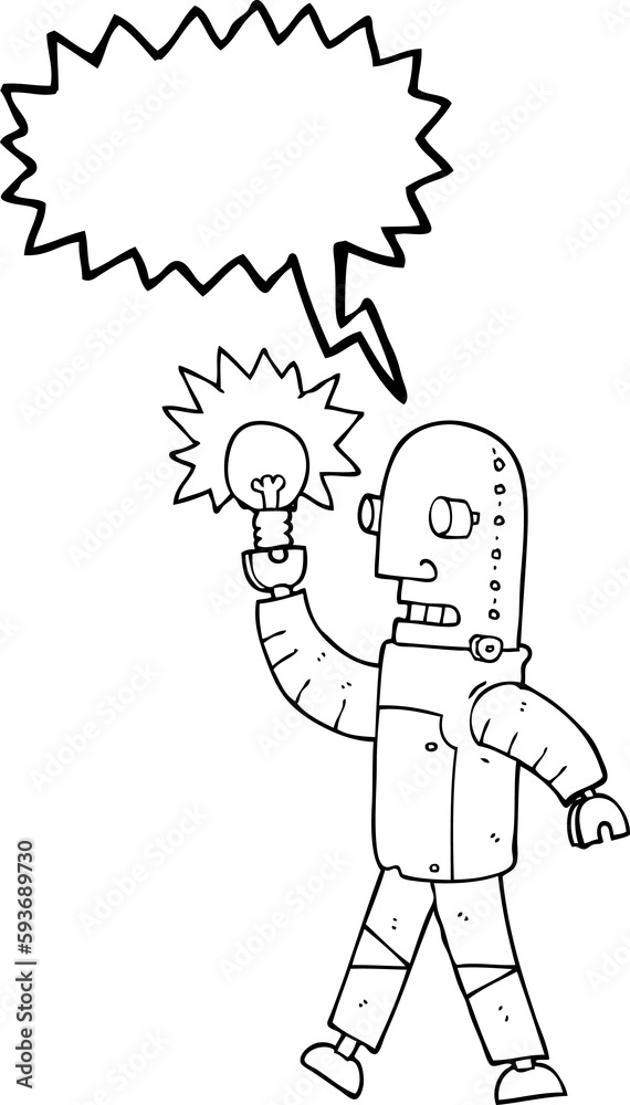speech bubble cartoon robot with light bulb speech bubble cartoon robot with light bulb