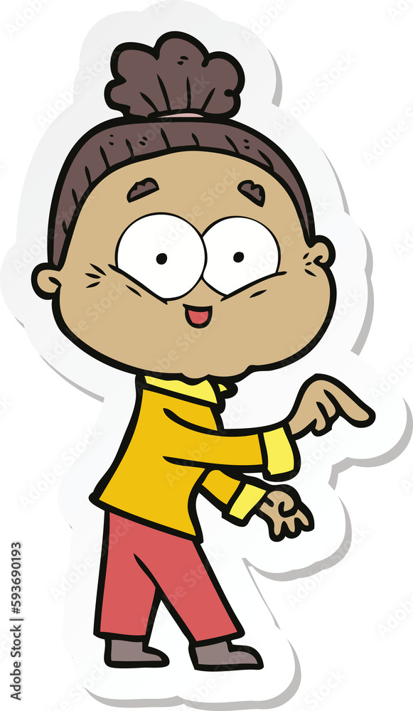 sticker of a cartoon happy old woman sticker of a cartoon happy old woman