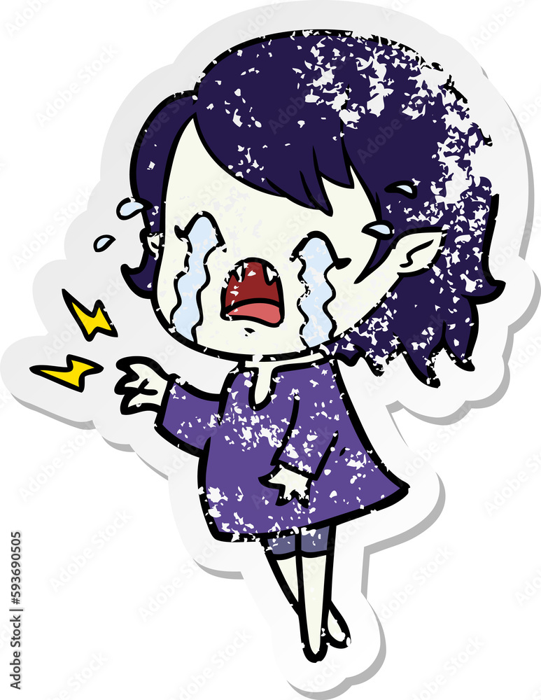 distressed sticker of a cartoon crying vampire girl distressed sticker of a cartoon crying vampire girl