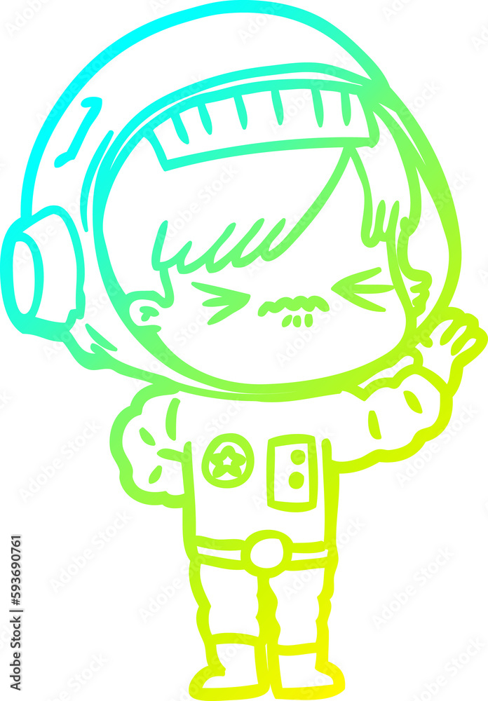 cold gradient line drawing angry cartoon space girl waving
