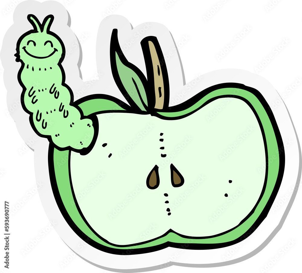 Naklejka premium sticker of a cartoon apple with bug