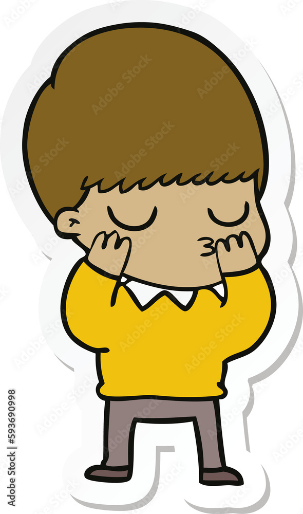 sticker of a cartoon calm boy