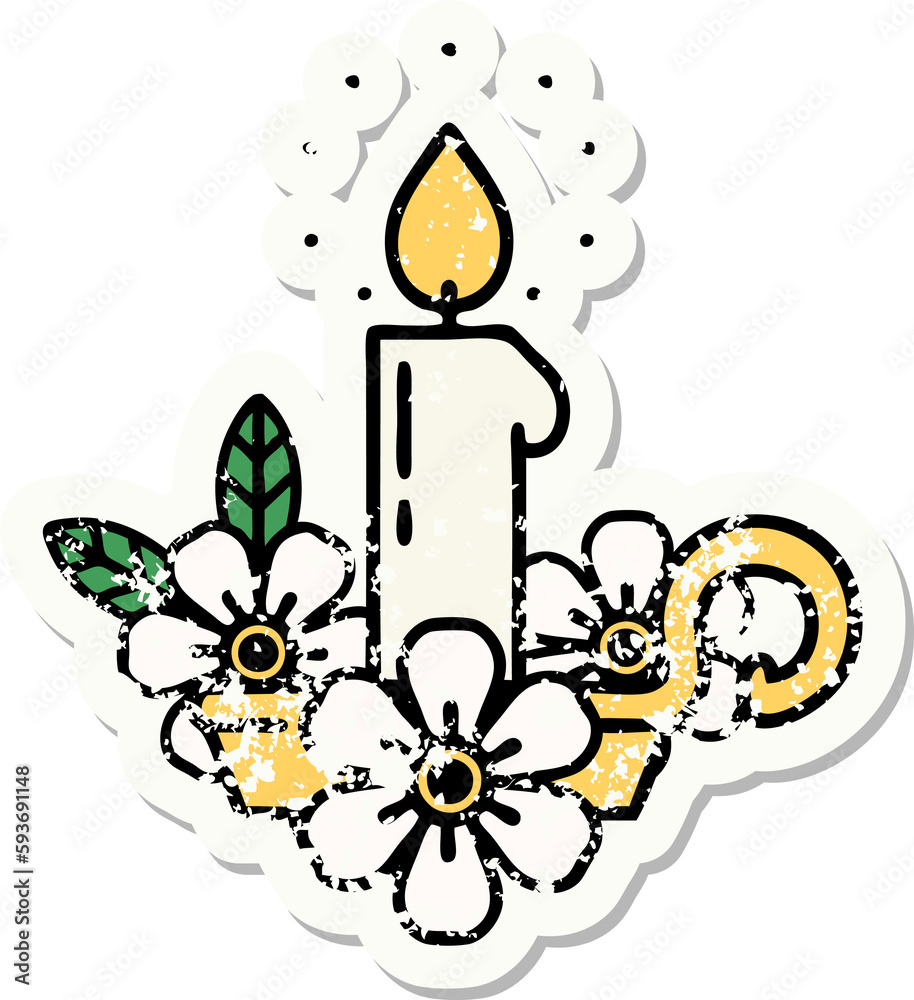 traditional distressed sticker tattoo of a candle holder traditional distressed sticker tattoo of a candle holder