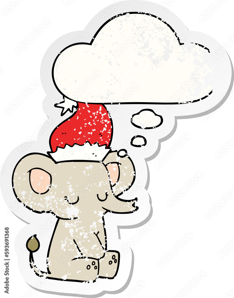 cute christmas elephant and thought bubble as a distressed worn sticker cute christmas elephant and thought bubble as a distressed worn sticker