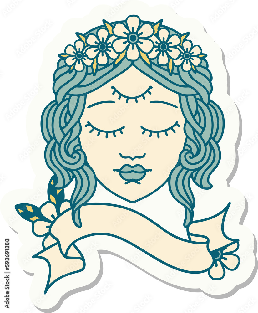 tattoo sticker with banner of female face with third eye tattoo sticker with banner of female face with third eye
