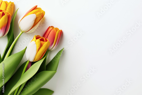 Wallpaper Mural Spring tulip flowers on white background. Frame for Mothers day, International Womens Day, 8 March, Valentines Day, birthday, wedding background. Colorful flower invitation. AI generative Torontodigital.ca