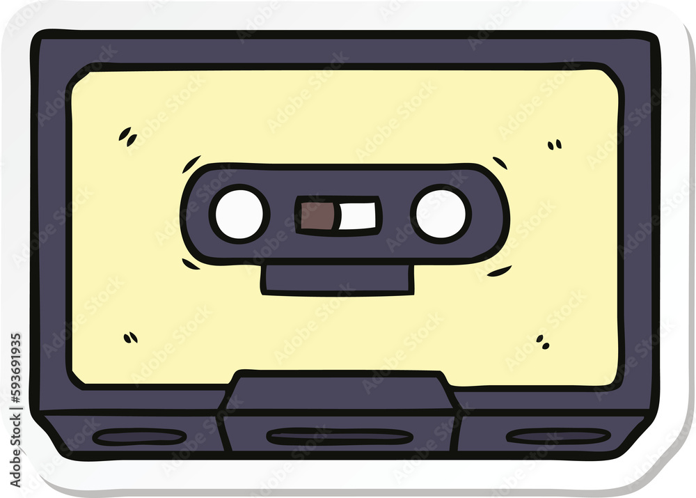 Obraz premium sticker of a cartoon old cassette tape