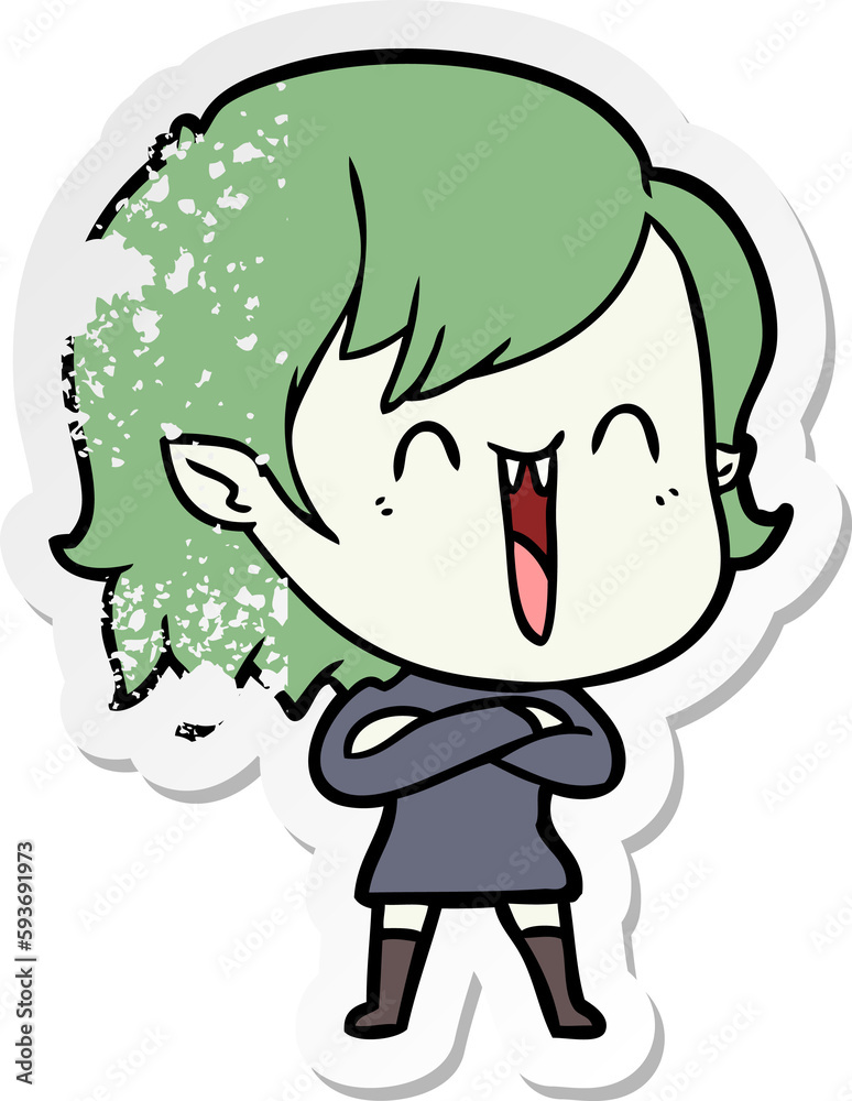 distressed sticker of a cute cartoon happy vampire girl distressed sticker of a cute cartoon happy vampire girl