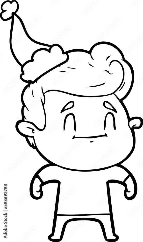 happy line drawing of a man wearing santa hat happy line drawing of a man wearing santa hat