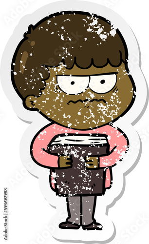 distressed sticker of a cartoon annoyed man