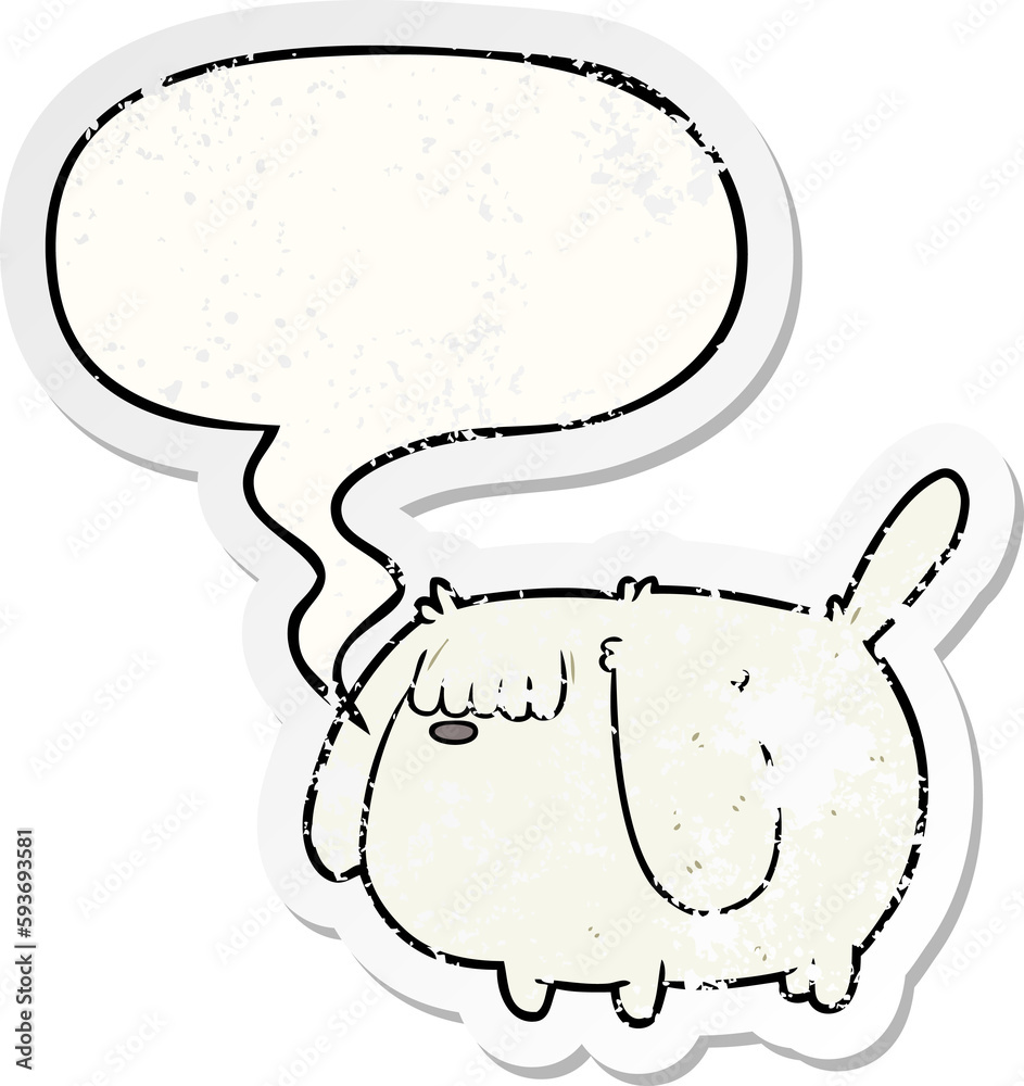 cute funny cartoon dog and speech bubble distressed sticker cute funny cartoon dog and speech bubble distressed sticker