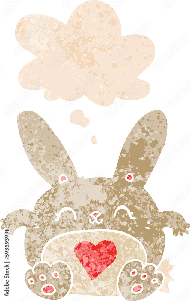 cute cartoon rabbit with love heart and thought bubble in retro textured style cute cartoon rabbit with love heart and thought bubble in retro textured style