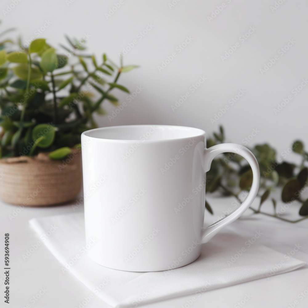 White Coffee Cup Mockup, Professional Coffee Mug with natural items in the background