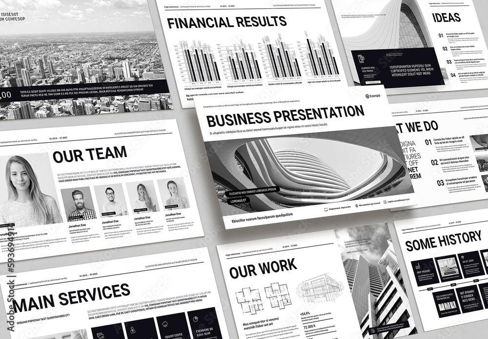 Modern Business Presentation Design Template in Black and White Stock ...