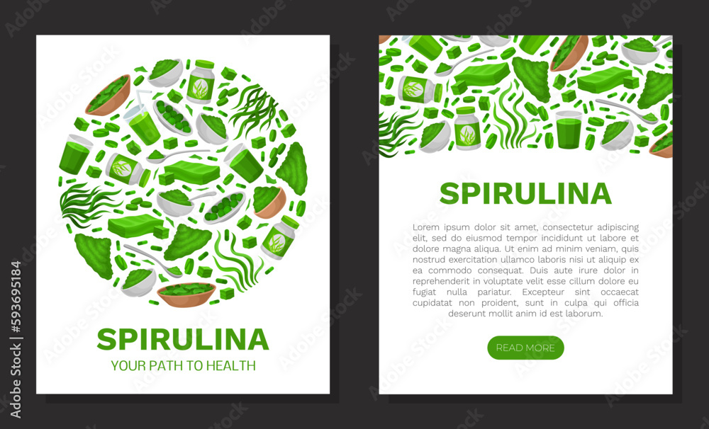 Seaweed Spirulina Banner Design with Green Superfood Vector Template