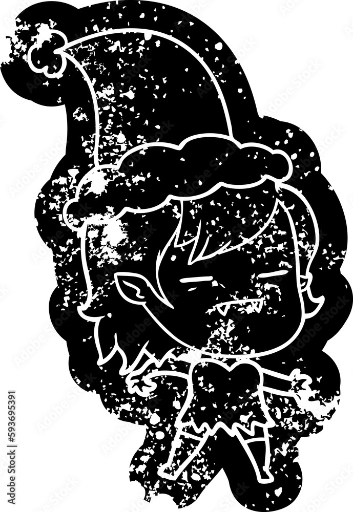 cartoon distressed icon of a undead vampire girl wearing santa hat cartoon distressed icon of a undead vampire girl wearing santa hat