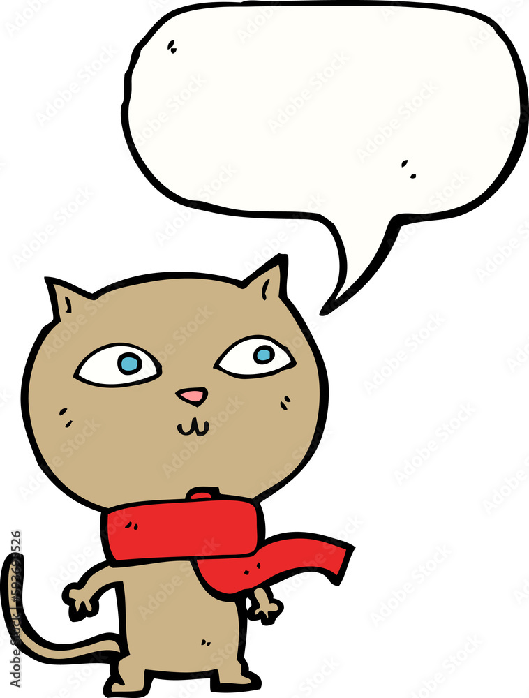cartoon funny cat wearing scarf with speech bubble cartoon funny cat wearing scarf with speech bubble