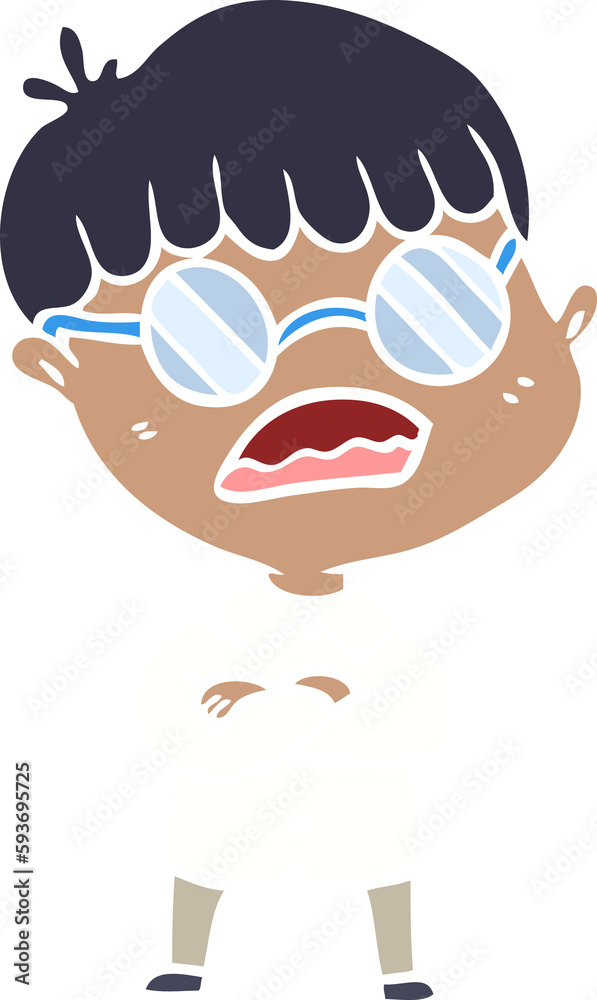 flat color style cartoon boy with crossed arms wearing spectacles flat color style cartoon boy with crossed arms wearing spectacles