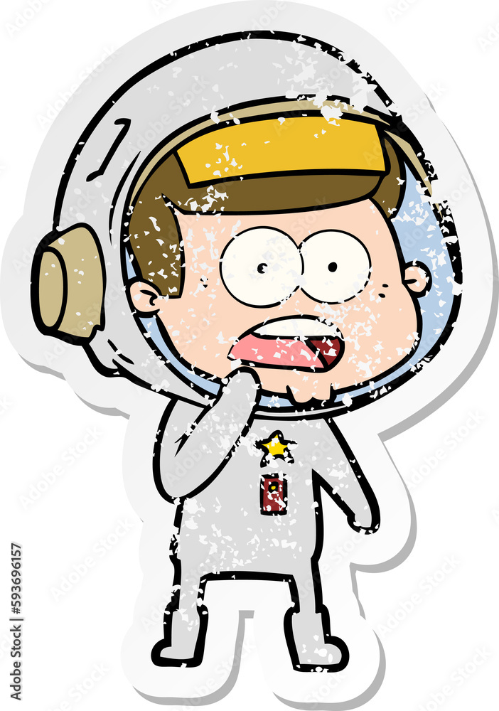 distressed sticker of a cartoon surprised astronaut distressed sticker of a cartoon surprised astronaut