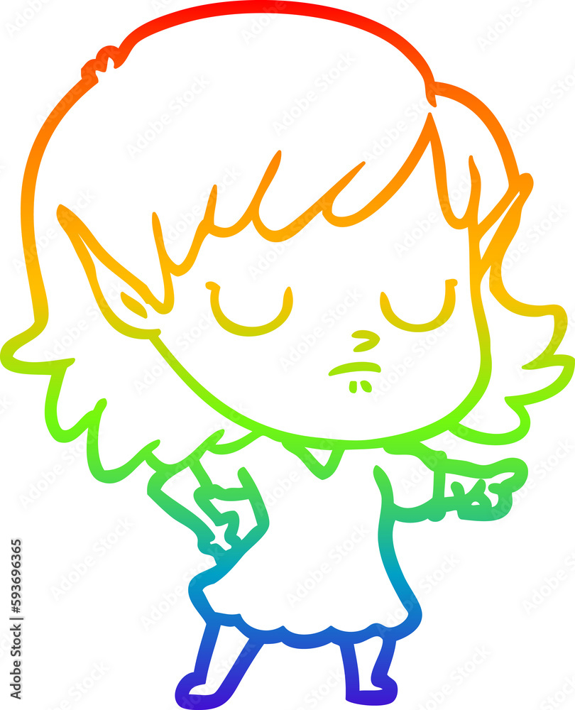 rainbow gradient line drawing cartoon elf girl rainbow gradient line drawing cartoon elf girl