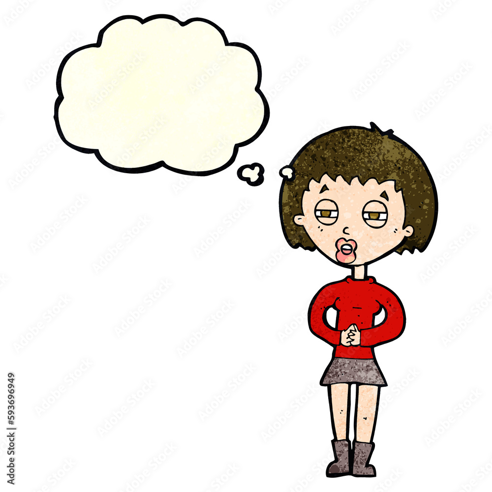 cartoon suspicious girl with thought bubble cartoon suspicious girl with thought bubble