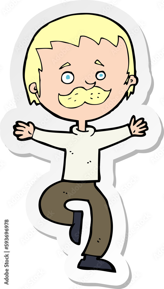 sticker of a cartoon dancing man with mustache