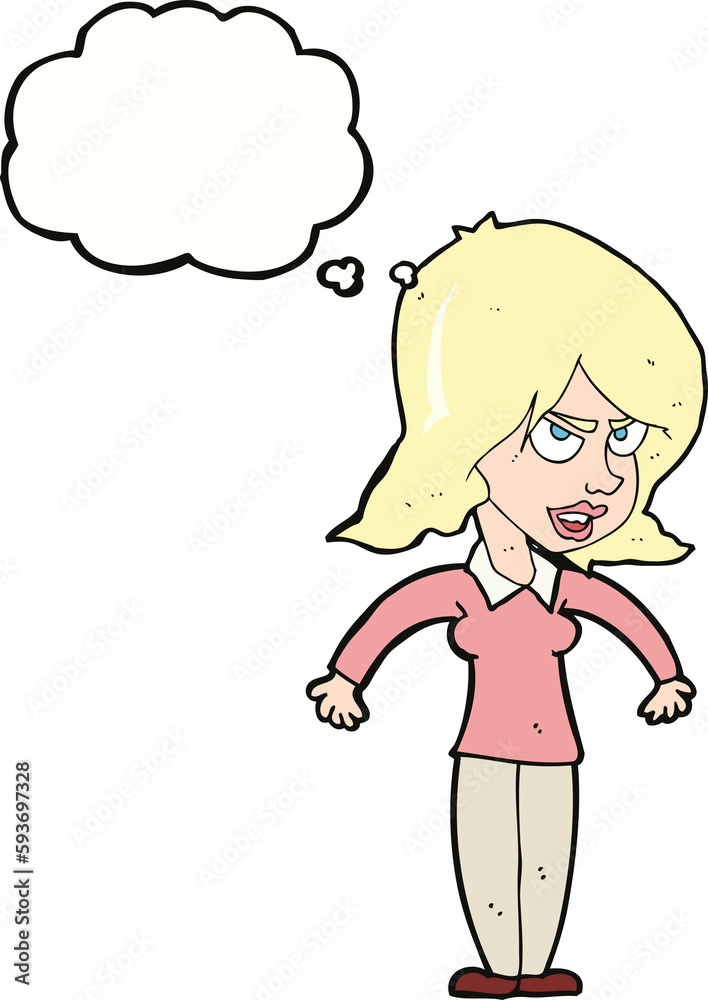 cartoon mean woman with thought bubble cartoon mean woman with thought bubble