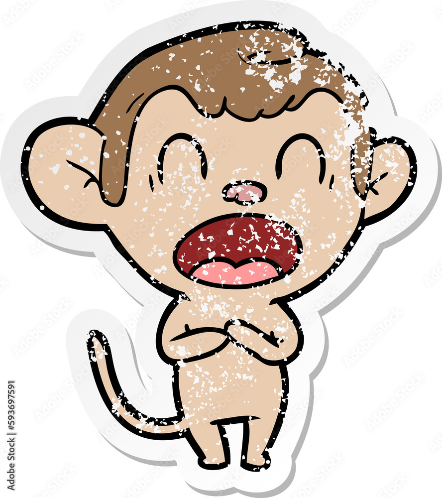 Fototapeta premium distressed sticker of a yawning cartoon monkey