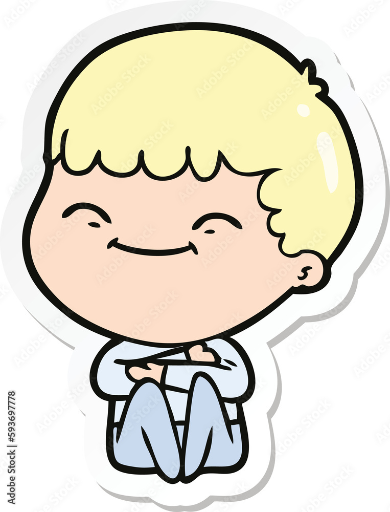 sticker of a cartoon smiling boy